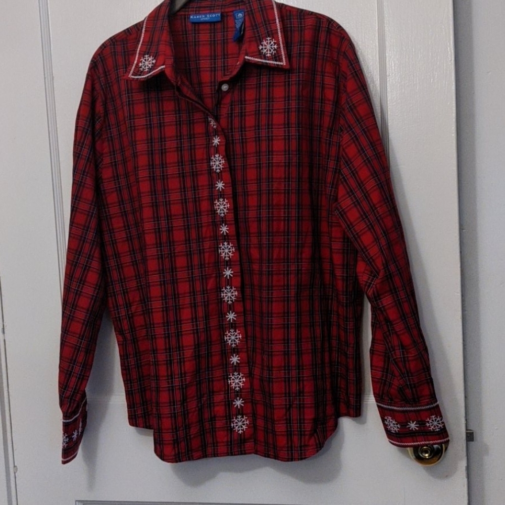 Holiday Christmas Karen Scott button down top